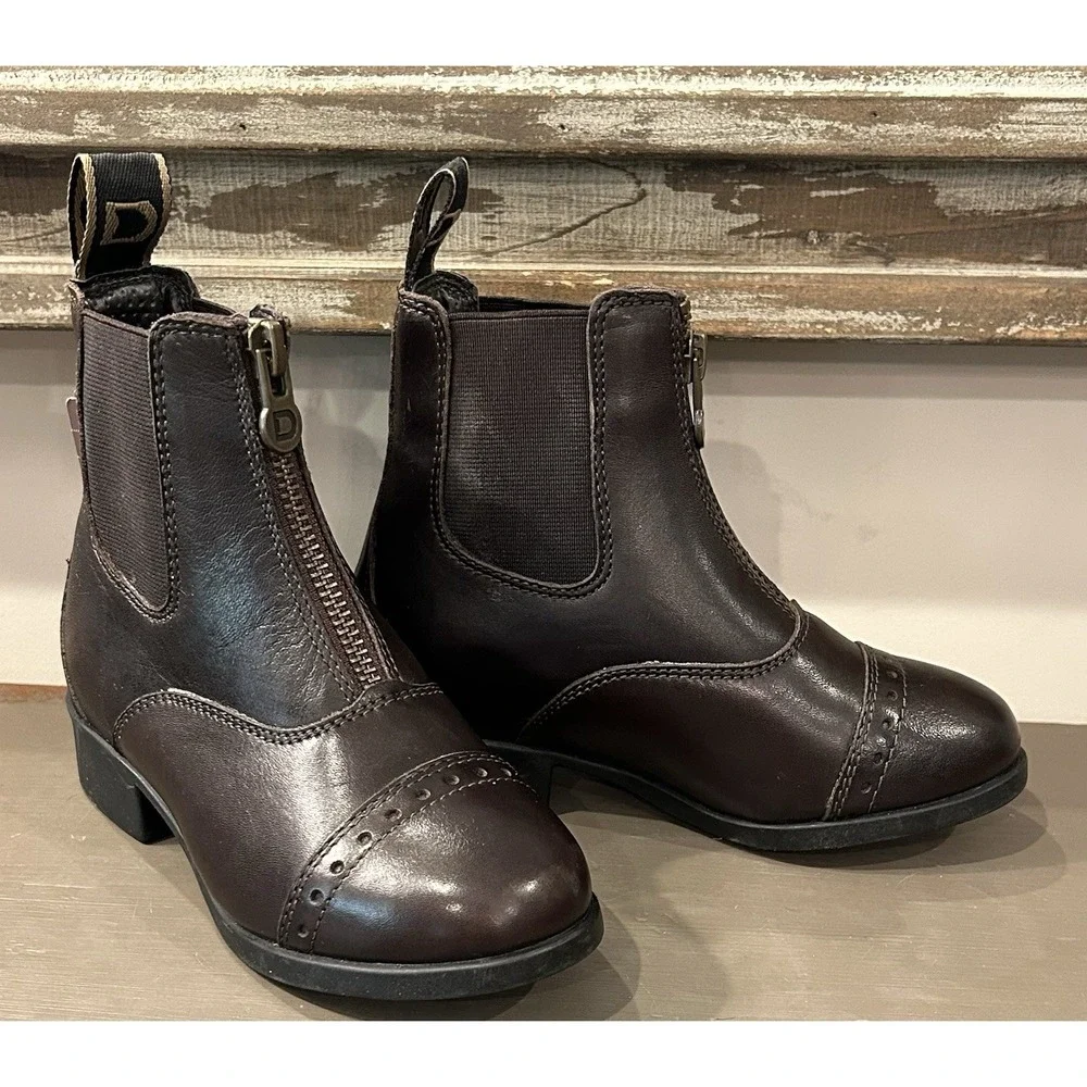 Dublin Kids Foundation Zip Paddock Boots II Brown Leather Equestrian‎ Boot Sz 11